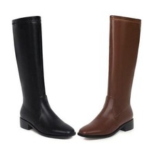 Women's Square Toe Knee High Riding Boots Flat Low Heel Zipper Knight Boot