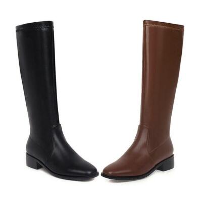 Brown Boots Flat Knee High Boots Women Women's Square Toe