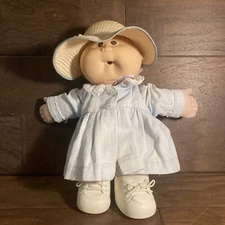 Cabbage Patch Kids baby doll Baldy with Brown Eyes, OneDimple, Hat & Blue Dress