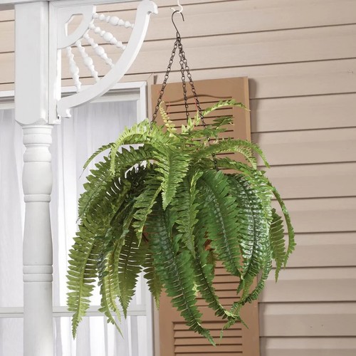 Hollyone Pianta artificiale di felce di Boston da 60 cm in vaso, cespugli di felce finti in vaso per interni ed esterni, felci artificiali di Boston per la decorazione della casa, giardino
