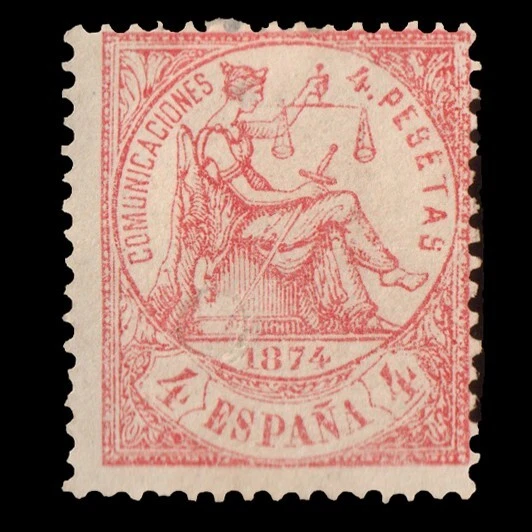 ESPAÑA España 1874 RARO ESCASO Sc# 209 Rosa COMO NUEVO Sin Goma Sello Sin Usar CV$800 * Foto 2 de 3