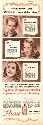 1949 Werbung für ''DRENE'' Haarshampoo Original HONOR BLACKMAN Ephemera Druckanzeige