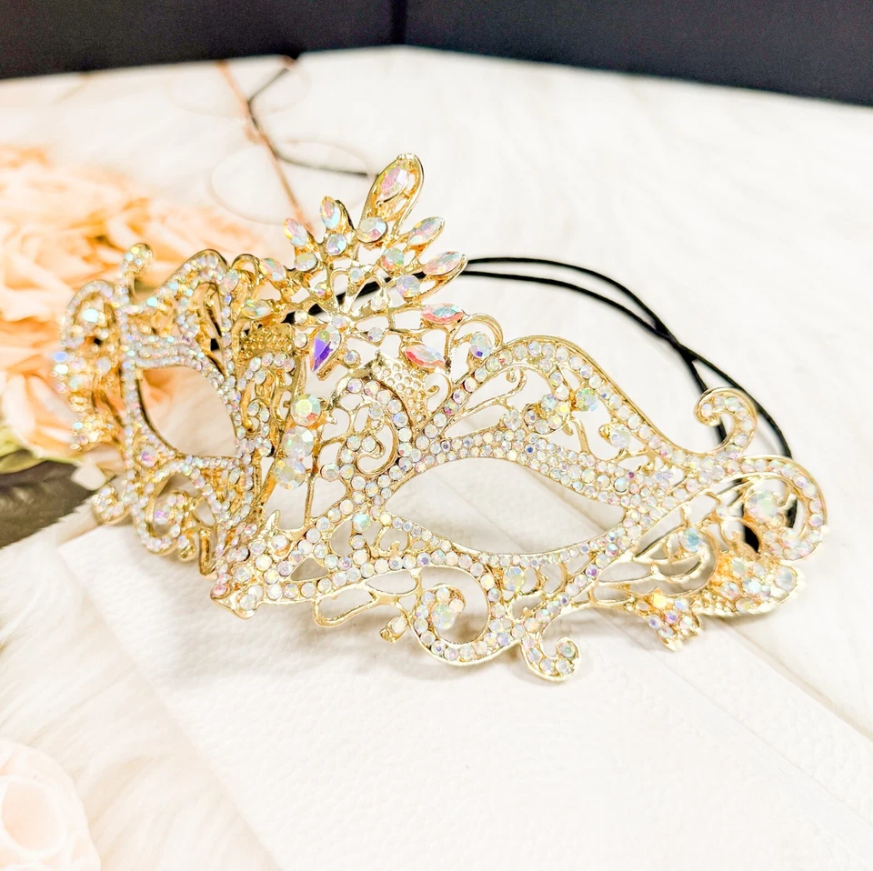 Gold Masquerade Mask, Crystal Eye Mask, Party Mask, Prom Mask, Mardi Gras Mask - Image 2 of 4