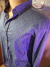 Robert Graham Geometric Long Sleeve Stretch Shirt Blue Modern Americana Sz L
