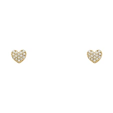 Ioka - 14K Yellow Gold Round Cut CZ Heart Screw Back Stud Earrings