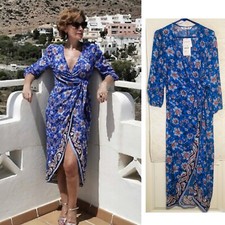 LAST NWT ZARA BLUE WRAP FLORAL PRINT DRESS 2183/244