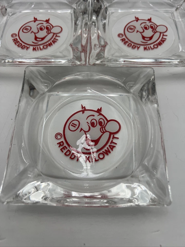 ⭐️Vintage REDDY KILOWATT Collectible Glass Ashtray Lot Of 3 READ DESCRIPTION⭐️ - Image 2 of 4