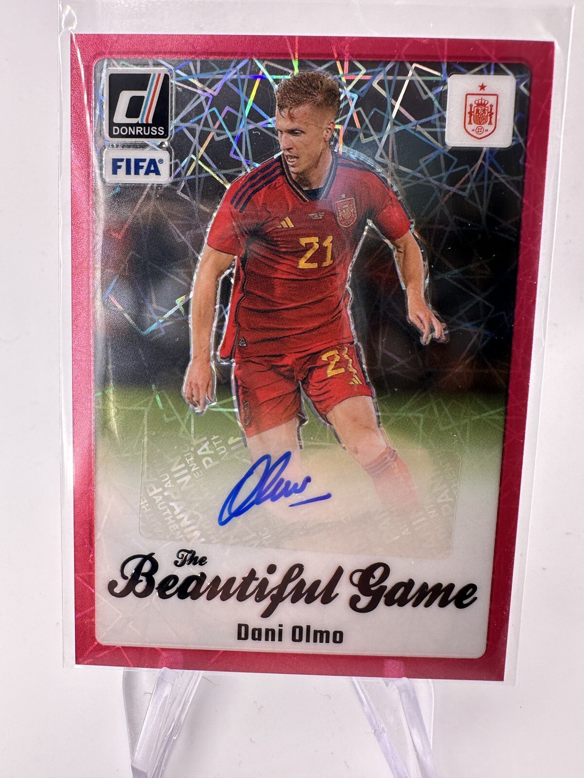 Dani Olmo 2023-24 Donruss Optic The Beautiful Game Auto Pink Velocity Spain