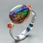 Handmade 4 ct+ Natural Ammolite Ring 925 Sterling Silver Size 7 /R467299