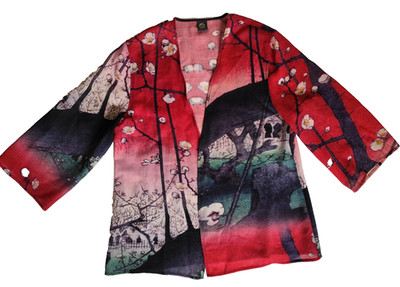 COCOON HOUSE Kimono Open Front V neck Lightweight Top Wool S/M Women's Hand Made