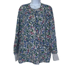 White Swan Scrubs Womens Size Medium Multicolor Snap Front Medical Nurse Pocket