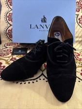 Women's Lanvin Paris Black Lace-up Black Suede Oxford Shoes 10 Ret 645