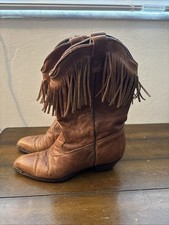 Vintage Buttery Soft Dingo Leather Fringe Boots Western Women's Size 6M