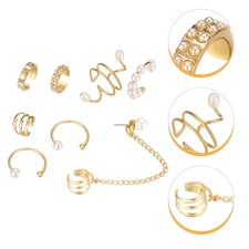 8 Pcs Golden Ear Cuffs Chain Earrings Ear Clips for Women Men