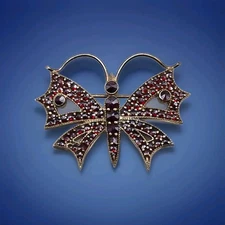 Victorian Bohemian 900 Silver Gilt & Garnet Butterfly Brooch