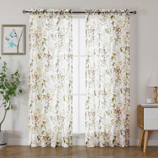 Crushed Semi Sheer Curtains 72 Inch Length 2 Panels Set, Printing Floral Pattern