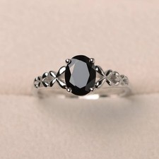 Black Onyx Oval Gemstone 925 Sterling Silver Dainty Women Ring Duty Free