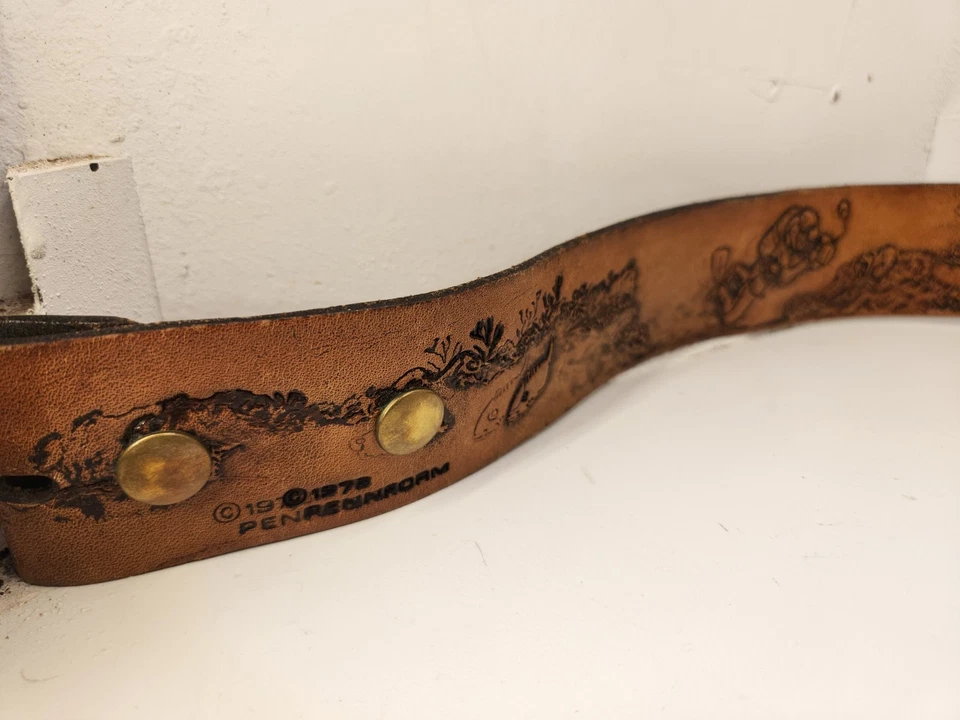 Vintage Old Tooled Leather Belt SCUBA DIVER Fish Coral Pattern No Buckle 28" - Image 2 of 4