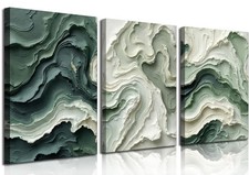 New 3pcs Abstract Texture Canvas Wall Art Neutral Green And Beige Decor Pictures