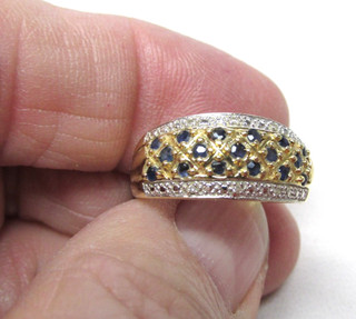 Beautiful Blue Sapphire and Diamond Ring Size 8.5 for Her or Him NO RESERVE