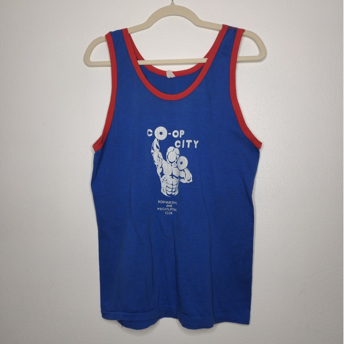 Vintage 60s Style 70s Co Op City Bodybuilding Weightlifting Club Tank Top Shirt