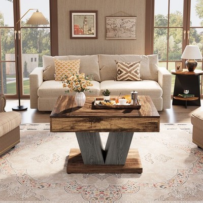 31.5'' Square Coffee Table, Wood Center Table Modern Cocktail Tea Accent Table