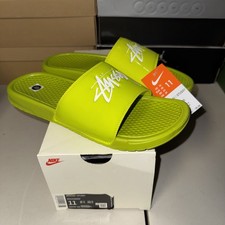 Nike x Stussy Benassi Slides Bright Cactus/White CW2787 300 Size 11 Brand New