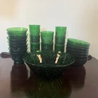 Vintage Anchor Hocking Forest Green Sandwich Print 23 Piece Lot Bowls & Cups