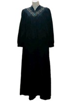 Long Vassarette House Coat Soft Fleece Zip Robe Black Nightgown Vintage Medium