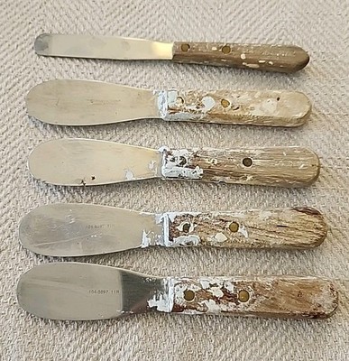 Lot of 5 ~ Vintage HENRY SCHEIN Stainless Plaster Spatula w/Wooden Handle