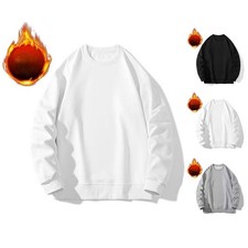 Men's Fleece Lined Casual Pullover for top Long Sleeve Round Neck Solid Color