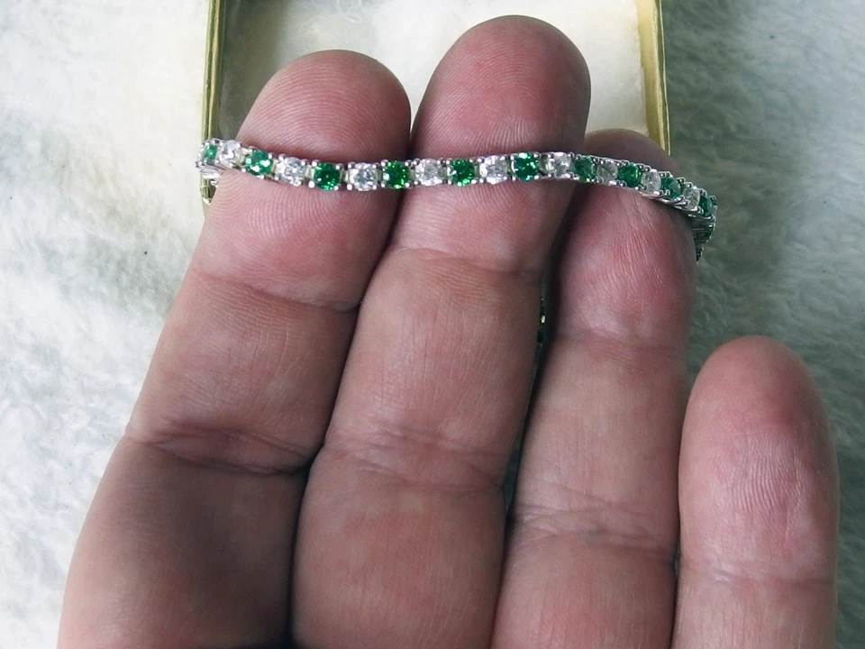 💎 Brazalete de tenis de plata de ley 925 circonitas cúbicas verdes y transparentes Foto 4 de 4