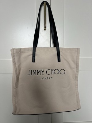 JIMMY CHOO Tasche weiß schwarz Canvas Leder Logo mit Garantiekarte 39x39x9cm