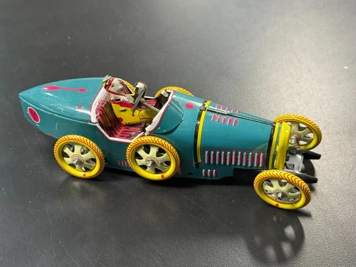 Schylling Bugatti T-35 Racer Tin Litho with Key Wind-Up Car VINTAGE
