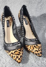 Nine West Women's Studded Stiletto Pumps 4" Heel Leopard Print Size 8.5 NEW