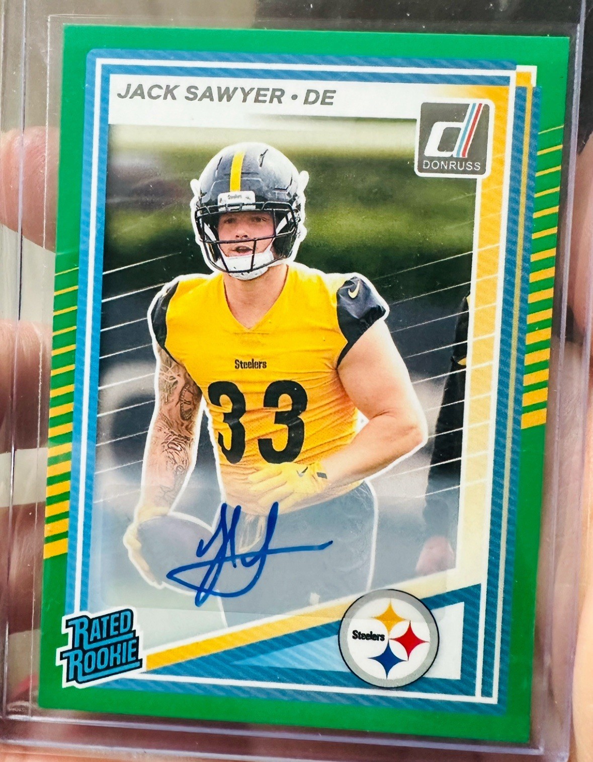 2025 Donruss Jack Sawyer Rated Rookie Green Auto - Steelers Rookie - No. 390