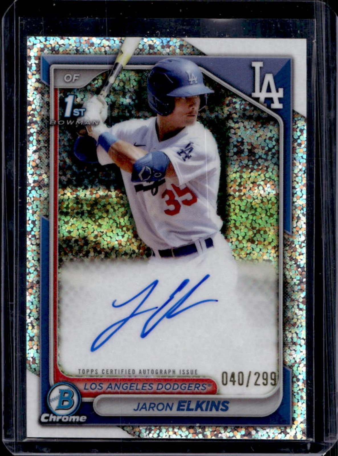 2024 Bowman Chrome Jaron Elkins Auto Speckle Refractor 1st #/299 Dodgers