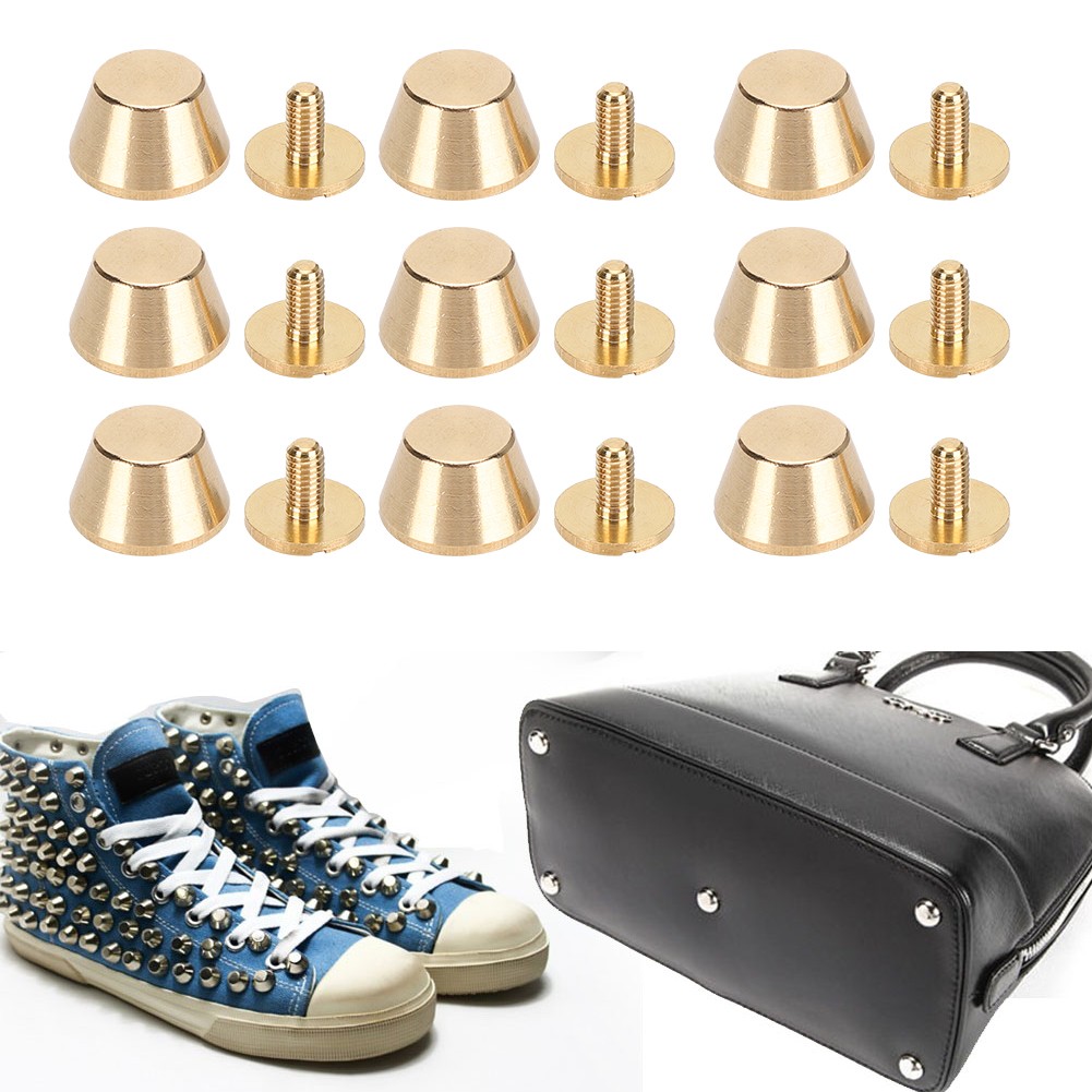 10Pcs Feet Nailhead Purse Handbag Luggage Flat Stud Rivet 12mm Brass Material Le