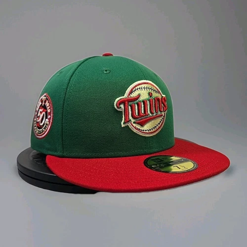 Minnesota Twins 50 Seasons Hat 7 1/2 New Era Cooperstown Green Red Fitted Cap NW