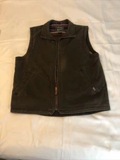 Woolrich Men’s L Brown Canvas Cotton Full Zip Striped Blanket Lined Vest