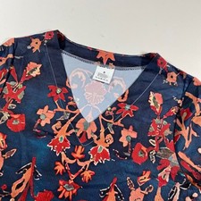 Navy Blue Floral Damask V-Neck Long Sleeve Midi Dress Small Boho Modest