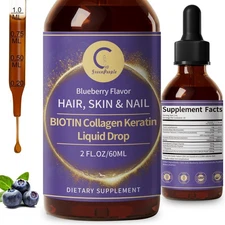 Hair Skin and Nails Vitamins Hydrolyzed Collagen and Biotin Liquid Drop 2 fl oz