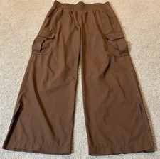 Gap Fit Runaround Wide Leg Pants Womens L Brown Cargo Pockets Slits Athleisure