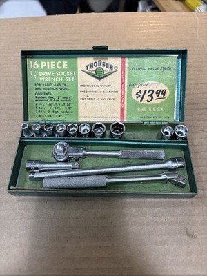 Vintage Thorsen #1416 - 1/4'' Drive Socket Ratchet Wrench Set USA W/case 15 Pc