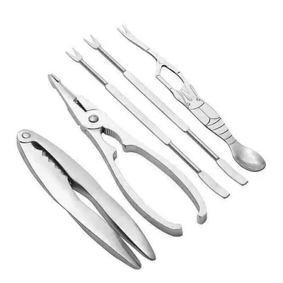 6-tlg Edelstahl Seafood Besteck Set Für Krabbe Hummer Krabben Muschel Garnelen - Bild 1 von 4