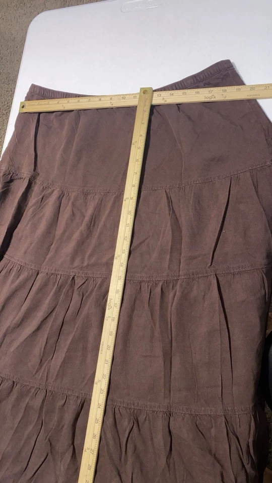 Y2k Womens Brown Linen Tiered Cottagecore Festival Boho Maxi Skirt Sz 18/20 - Image 4 of 4