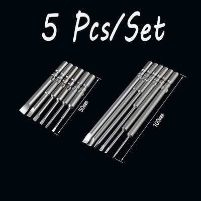 5 Stück Geschlitzt 60/100mm Magnetisch Schraubendreher Bit Satz 5mm Rundschaft