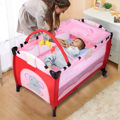 Girls Baby Crib Playpen Playard Pack Travel Infant Bassinet