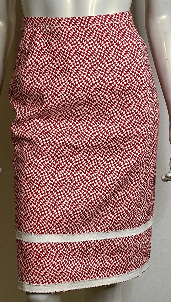 Oscar de la Renta Couture Rojo Blanco Falda Traje 8 Italia Algodón Chic 2 Piezas 3/4 Slv Foto 3 de 4