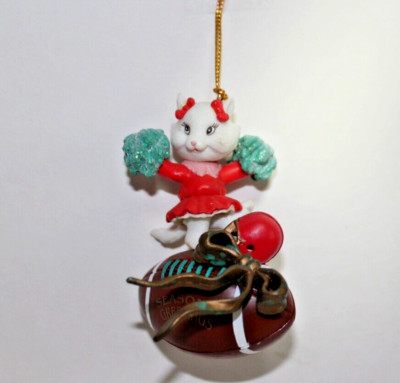 Lustre Fame Ornament  Football & White Kitty Cat Cheerleader 1996